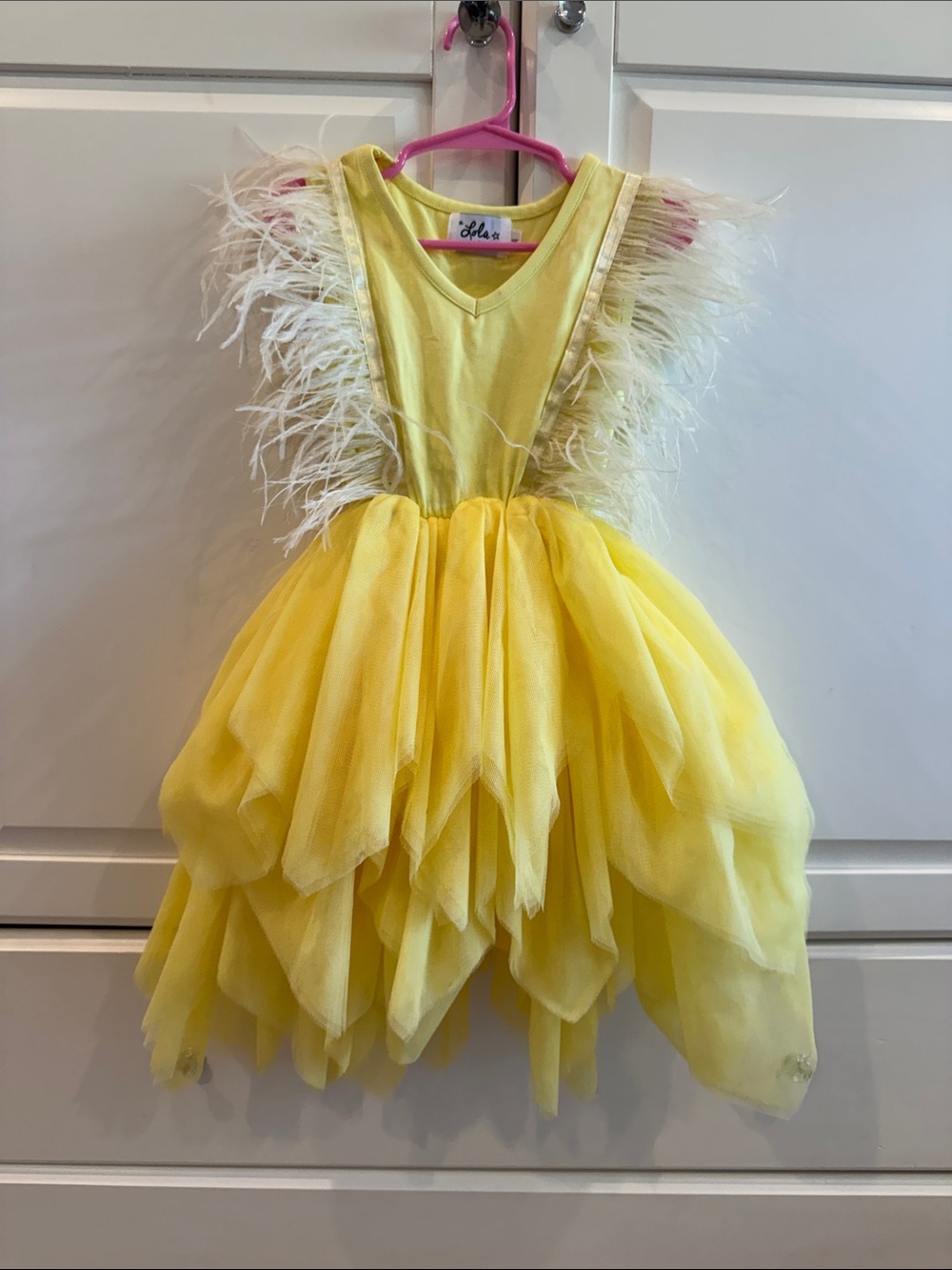 lola and the boys Bright Yellow Feathered Tulle Costume Dress